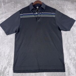 FootJoy Polo Shirt Mens Large Black Striped Short Sleeve Performance Golf